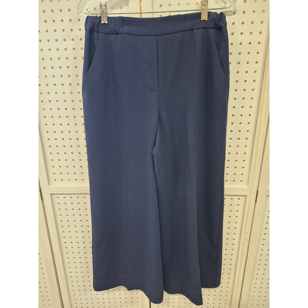 Trina Turk Navy Blue Wide Leg Trousers Elastic Waist Pockets Size Small